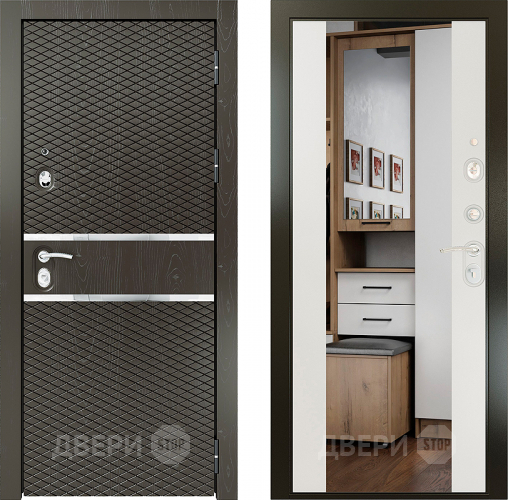 Входная металлическая Райтвер Плаза Шоколад с зеркалом Белый матовый в Шатуре