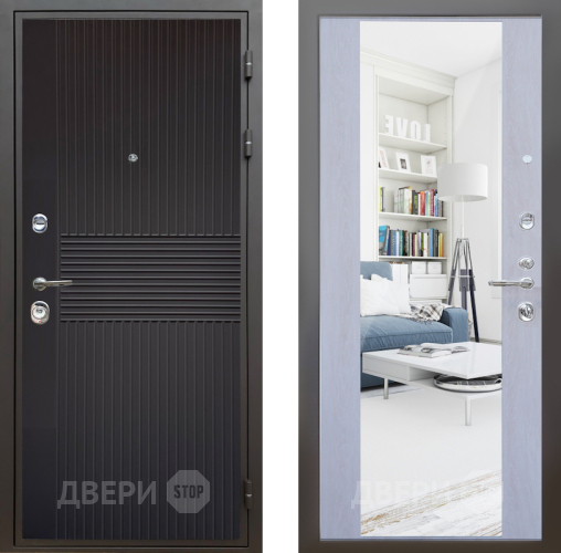 Входная металлическая Дверь Шелтер (SHELTER) Комфорт Черная шагрень 12 с зеркалом Дуб филадельфия крем в Шатуре