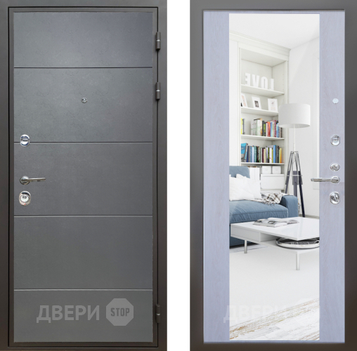 Входная металлическая Дверь Шелтер (SHELTER) Комфорт Лофт графит 12 с зеркалом Дуб филадельфия крем в Шатуре