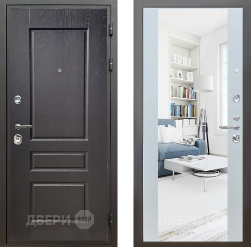 Входная металлическая Дверь Шелтер (SHELTER) Комфорт Дуб английский 13 с зеркалом Белый матовый в Шатуре