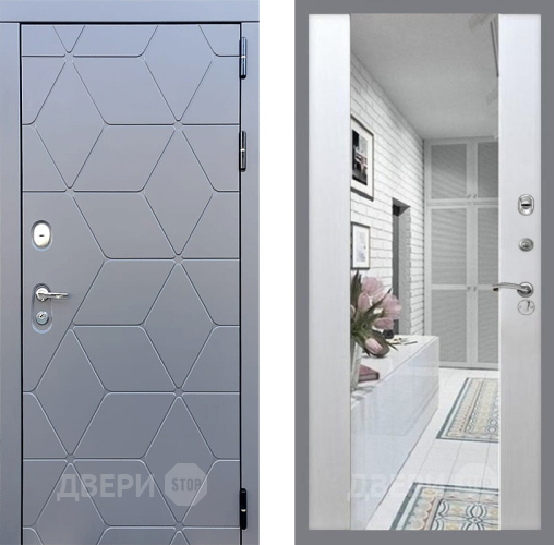 Входная металлическая Дверь Стоп КОСМО Зеркало СБ-16 Лиственница беж в Шатуре