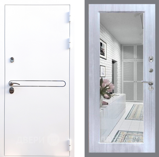 Входная металлическая Дверь Стоп Лайн Вайт Зеркало Сандал белый в Шатуре