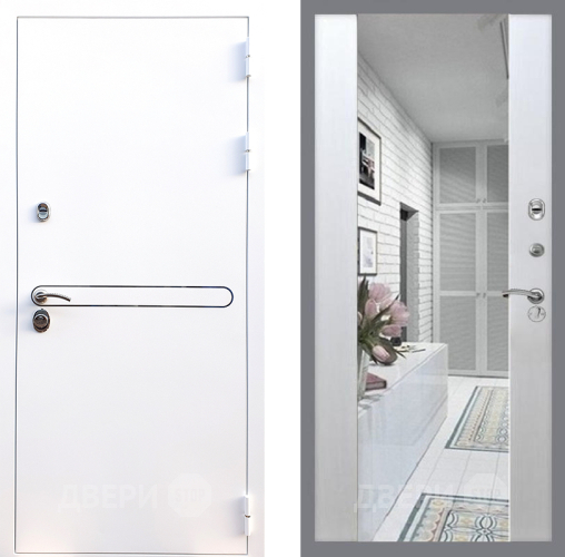 Входная металлическая Дверь Стоп Лайн Вайт Зеркало СБ-16 Лиственница беж в Шатуре