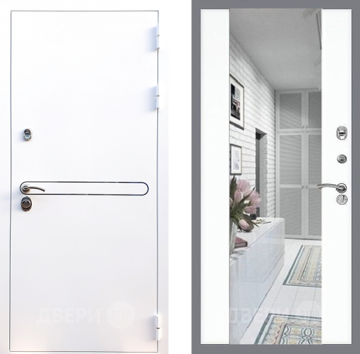 Входная металлическая Дверь Стоп Лайн Вайт Зеркало СБ-16 Силк Сноу в Шатуре