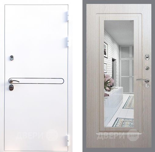 Входная металлическая Дверь Стоп Лайн Вайт Зеркало ФЛ-120 Беленый дуб в Шатуре