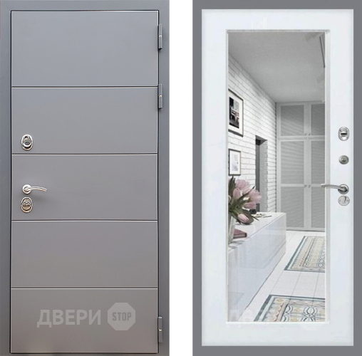 Дверь Стоп АРТ ГРАФИТ Зеркало Белый ясень в Шатуре