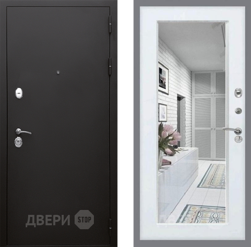 Входная металлическая Дверь Стоп КЛАССИК Шагрень Зеркало Белый ясень в Шатуре