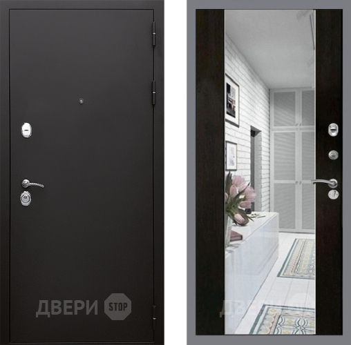 Входная металлическая Дверь Стоп КЛАССИК Шагрень Зеркало СБ-16 Венге в Шатуре