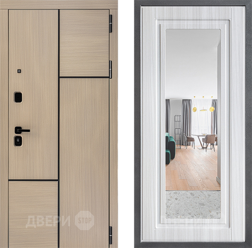 Входная металлическая Дверь Дверной континент ДК-14 ФЛЗ Зеркало Сандал белый в Шатуре