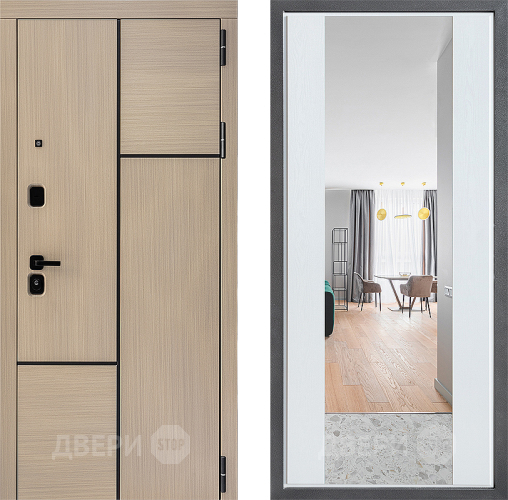 Входная металлическая Дверь Дверной континент ДК-14 ФЛЗ-1 Зеркало Белое дерево в Шатуре