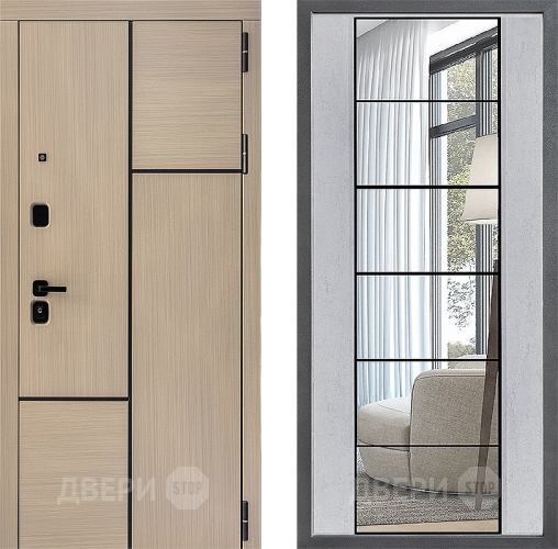 Входная металлическая Дверь Дверной континент ДК-14 ФЛЗ-2 Зеркало Бетон светлый в Шатуре