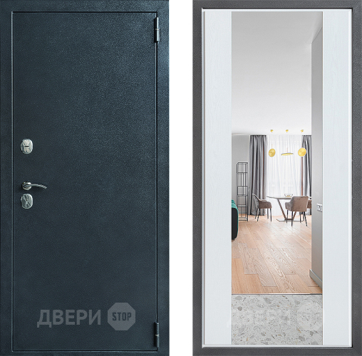 Входная металлическая Дверь Дверной континент ДК-70 Дизайн ФЛЗ-1 Зеркало Белое дерево в Шатуре