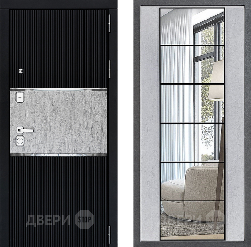 Входная металлическая Дверь Дверной континент ДК-13 ФЛЗ-2 Зеркало Бетон светлый в Шатуре