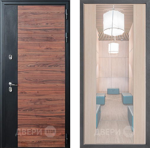 Входная металлическая Дверь Дверной континент ДК-15 Красное Дерево ТЕРМО ФЛЗ-1 Зеркало Капучино в Шатуре