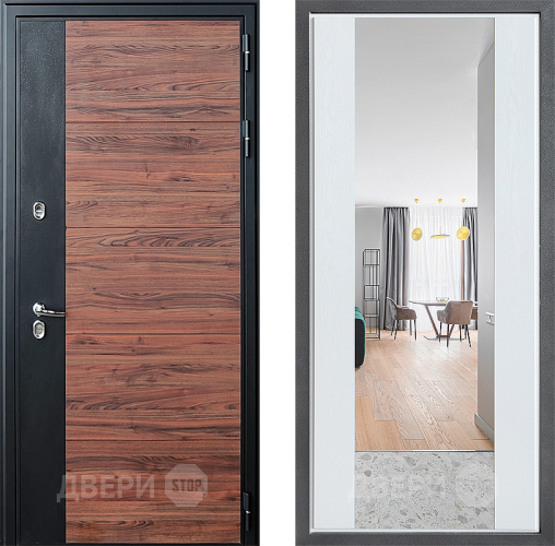 Входная металлическая Дверь Дверной континент ДК-15 Красное Дерево ТЕРМО ФЛЗ-1 Зеркало Белое дерево в Шатуре