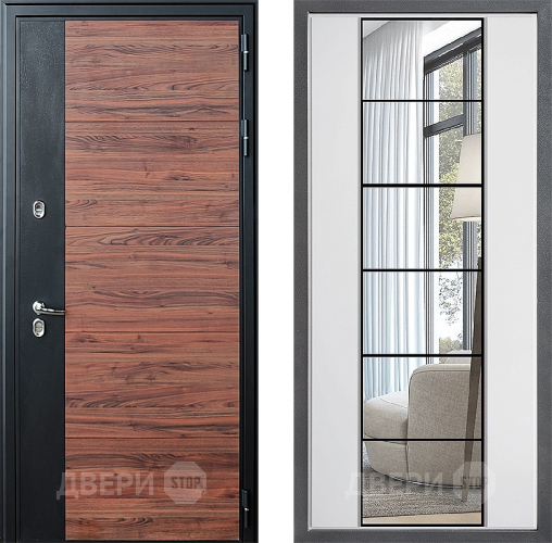 Входная металлическая Дверь Дверной континент ДК-15 Красное Дерево ТЕРМО ФЛЗ-2 Зеркало Белый софт в Шатуре