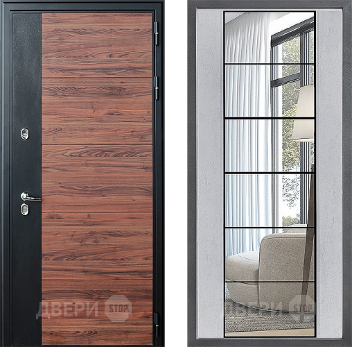 Входная металлическая Дверь Дверной континент ДК-15 Красное Дерево ТЕРМО ФЛЗ-2 Зеркало Бетон светлый в Шатуре