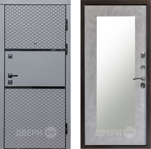 Входная металлическая Дверь Престиж Ромб Зеркло Пастораль Бетон светлый в Шатуре