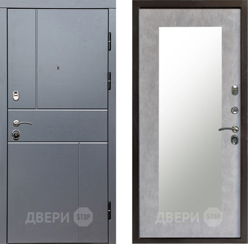 Входная металлическая Дверь Престиж Горизонт Грэй Зеркло Пастораль Бетон светлый в Шатуре