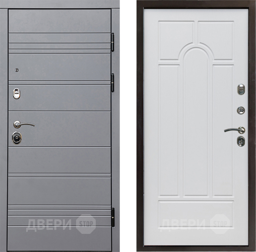 Входная металлическая Дверь Престиж Линия Грэй Арка Белое дерево в Шатуре