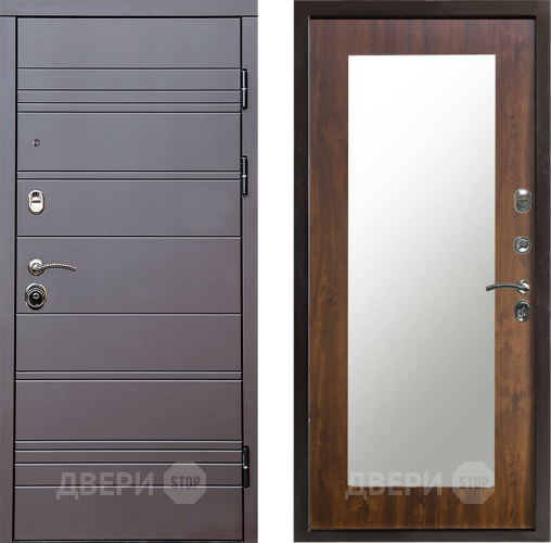 Входная металлическая Дверь Престиж Линия Браун Зеркло Пастораль Дуб в Шатуре