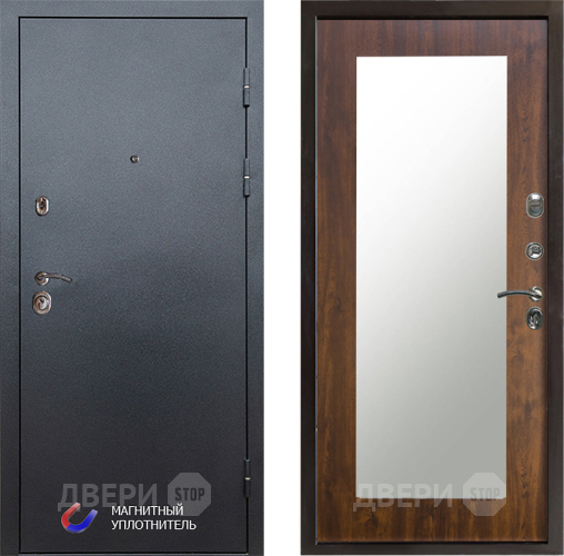 Входная металлическая Дверь Престиж Графит Зеркло Пастораль Дуб в Шатуре