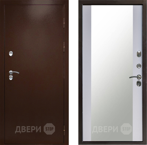 Входная металлическая Дверь Престиж TERMO с терморазрывом Снегирь Медь Зеркало Белый софт в Шатуре