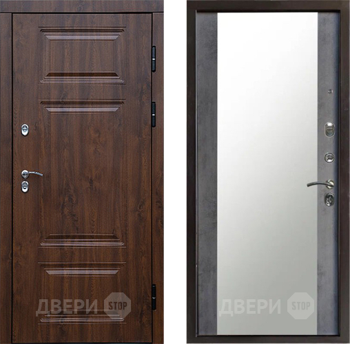 Входная металлическая Дверь Престиж TERMO с терморазрывом Премиум Орех Зеркало Бетон темный в Шатуре