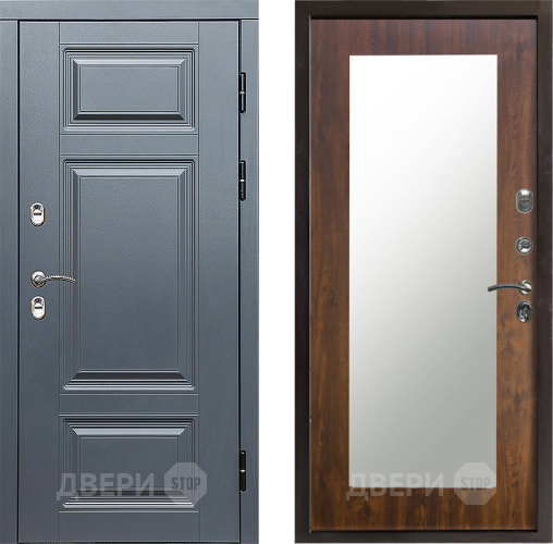 Входная металлическая Дверь Престиж TERMO с терморазрывом Премиум Грэй Зеркало пастораль Дуб в Шатуре
