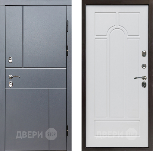 Входная металлическая Дверь Престиж TERMO с терморазрывом Горизонт Грэй Арка Белое дерево в Шатуре