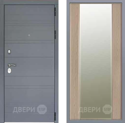 Дверь Заводские двери Лира Софт графит Зеркало Макси Беленый дуб в Шатуре