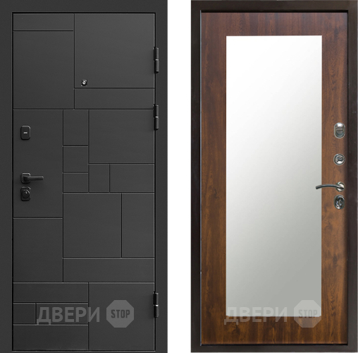 Входная металлическая Дверь Престиж Kvadro Зеркло Пастораль Дуб в Шатуре