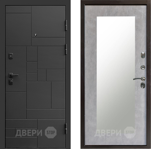 Входная металлическая Дверь Престиж Kvadro Зеркло Пастораль Бетон светлый в Шатуре