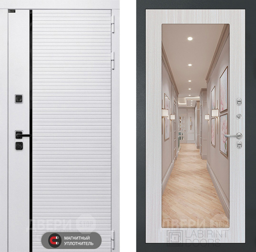 Входная металлическая Дверь Лабиринт (LABIRINT) Royal Зеркало 18 Сандал белый в Шатуре