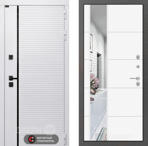 Входная металлическая Дверь Лабиринт (LABIRINT) Royal Зеркало 19 Белый софт в Шатуре