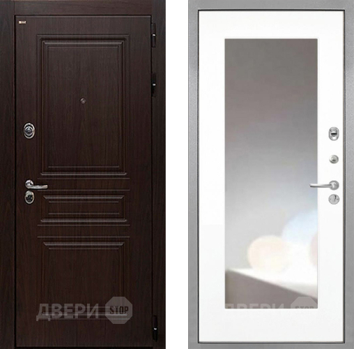 Дверь Интекрон (INTECRON) Брайтон Тиковое Дерево ФЛЗ-120-М Зеркало Белый матовый в Шатуре