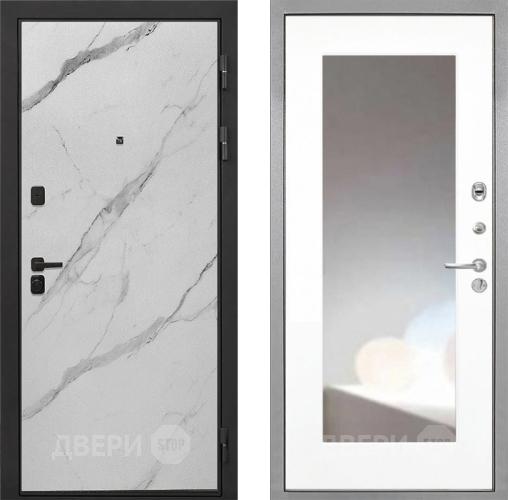 Дверь Интекрон (INTECRON) Профит Black Мрамор Арктик ФЛЗ-120-М Зеркало Белый матовый в Шатуре