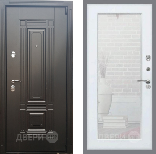 Входная металлическая Дверь Рекс (REX) 9 Зеркало Пастораль Силк Сноу в Шатуре