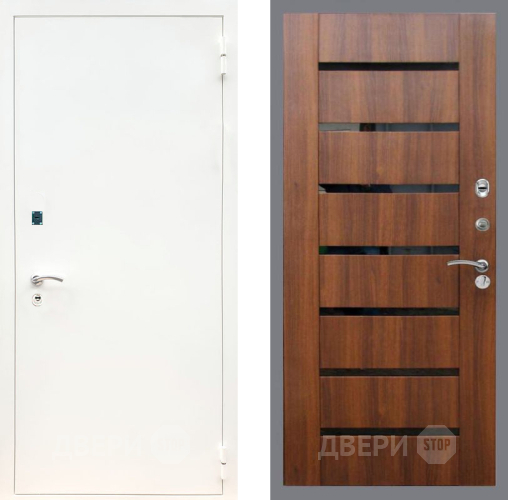 Дверь Рекс (REX) 1А Белая шагрень СБ-14 стекло черное Орех бренди в Шатуре