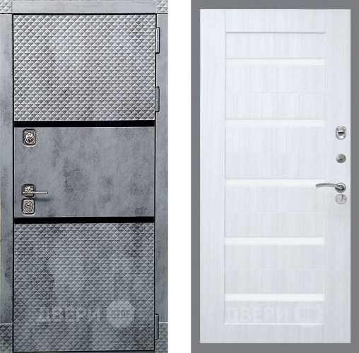 Входная металлическая Дверь Рекс (REX) 15 Бетон Темный СБ-14 стекло белое Сандал белый в Шатуре