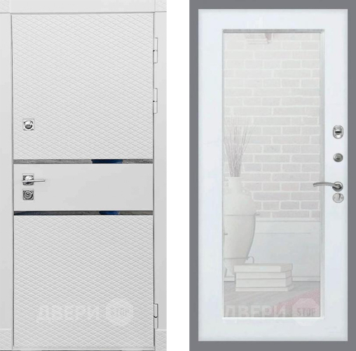 Входная металлическая Дверь Рекс (REX) 15 Силк Сноу Зеркало Пастораль Белый ясень в Шатуре