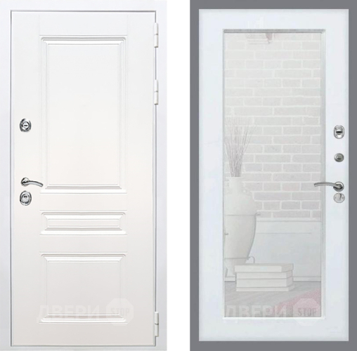 Входная металлическая Дверь Рекс (REX) Премиум-н Силк Сноу Зеркало Пастораль Белый ясень в Шатуре